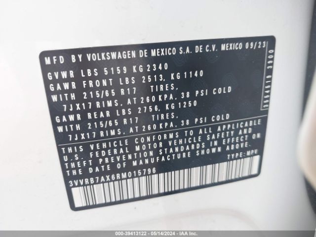 3VVRB7AX6RM015796 Volkswagen Tiguan 2.0t S