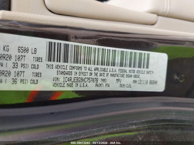 1C4RJEBG9HC757078 Jeep Grand Cherokee Limited 4x2