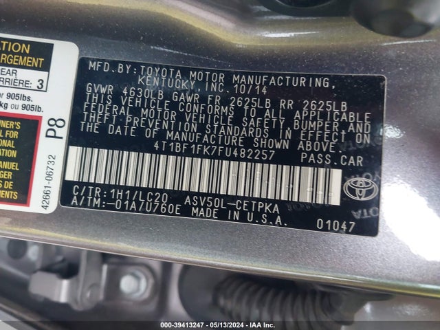 Toyota CAMRY XSE 2015 4T1BF1FK7FU482257 Image 9