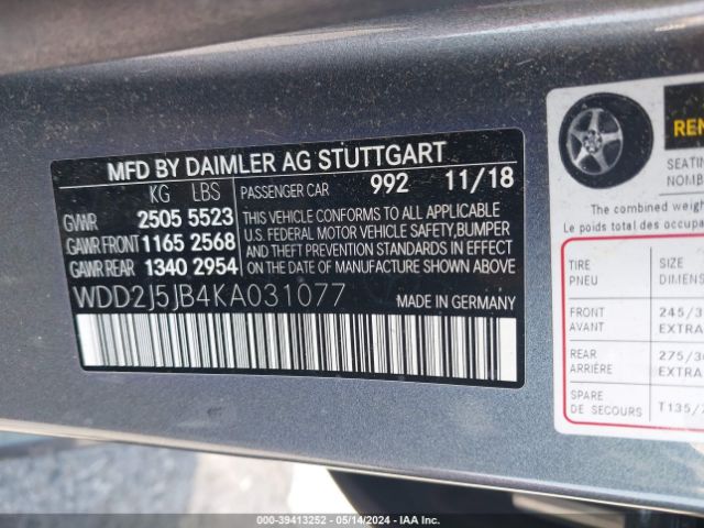 WDD2J5JB4KA031077 Mercedes-Benz CLS 450