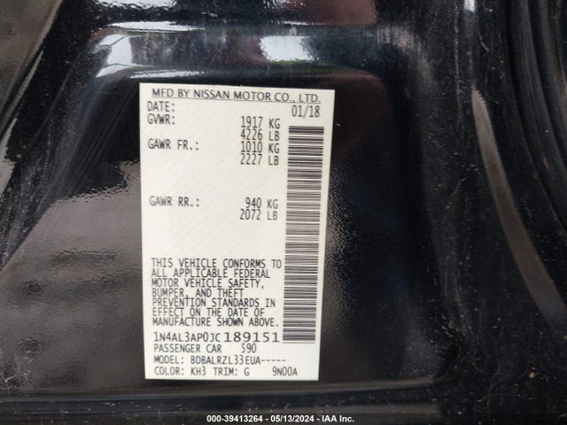 Nissan Altima 2.5 Sl 2018 1N4AL3AP0JC189151 Image 9