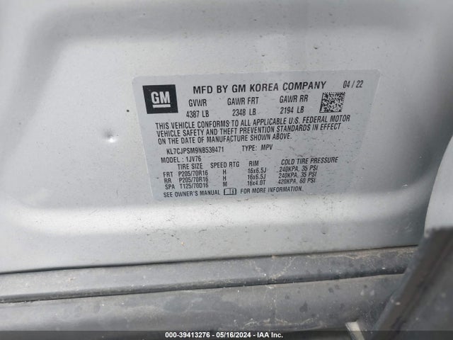Chevrolet Trax Awd Lt 2022 KL7CJPSM9NB539471 Image 9