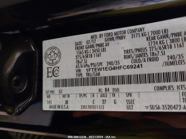 Ford F-150 Xlt 2017 1FTEW1EG4HFC69241 Image 9