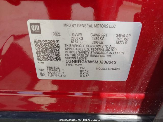 1GNERGKW5MJ238343 Chevrolet Traverse Fwd Lt Cloth