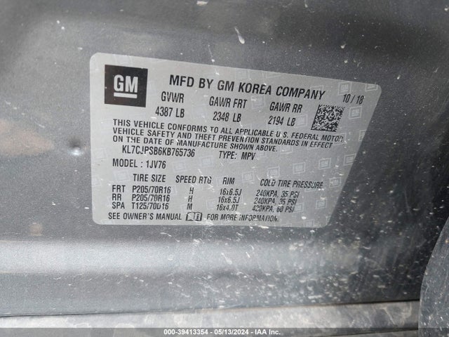 Chevrolet Trax Lt 2019 KL7CJPSB6KB765736 Image 9