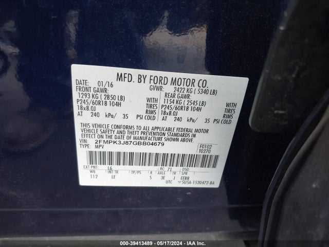 Ford EDGE SEL 2016 2FMPK3J87GBB04679 Image 9