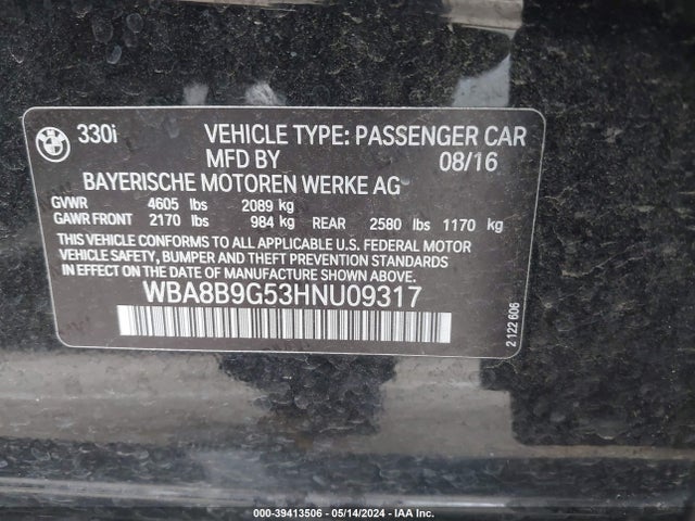 BMW 330I 2017 WBA8B9G53HNU09317 Image 9