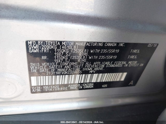 Toyota Rav4 Limited 2019 2T3Y1RFV0KC008655 Image 9
