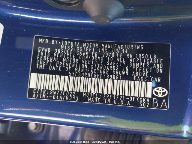 Toyota Corolla S Plus 2015 5YFBURHE8FP189884 Image 9