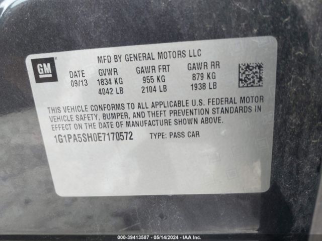 1G1PA5SH0E7170572 Chevrolet Cruze Ls Auto