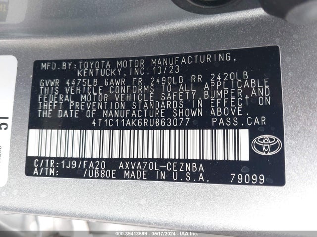 Toyota CAMRY LE 2024 4T1C11AK6RU863077 Image 9
