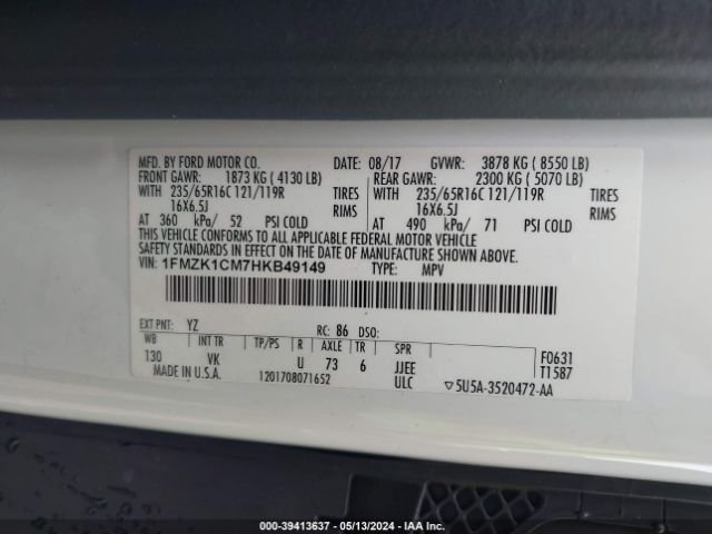 1FMZK1CM7HKB49149 Ford Transit-150 Xl