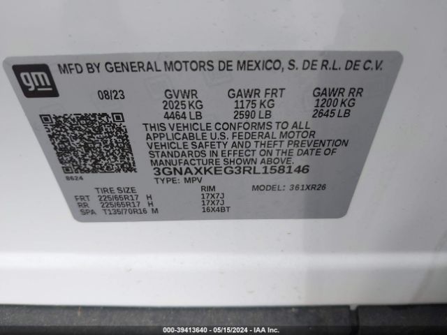 3GNAXKEG3RL158146 Chevrolet Equinox Fwd Lt