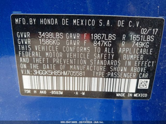 3HGGK5H85HM705581 Honda Fit Ex-l