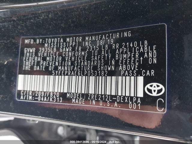 Toyota COROLLA LE 2020 5YFEPRAE6LP053182 Image 9