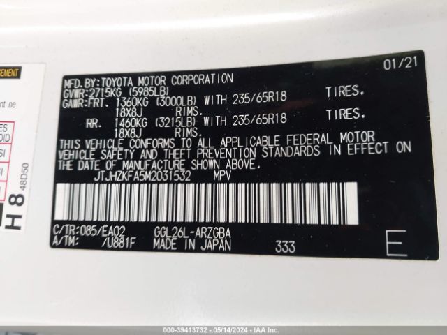 JTJHZKFA5M2031532 Lexus Rx 350l