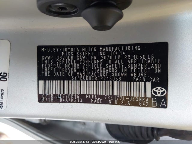 Toyota COROLLA LE 2015 5YFBURHE8FP215058 Image 9