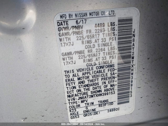 Nissan ROGUE SV 2017 JN8AT2MTXHW399153 Image 9