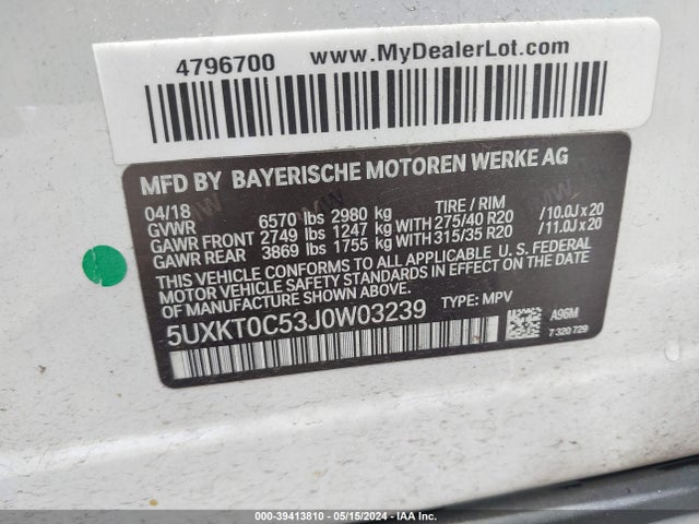 5UXKT0C53J0W03239 BMW X5 Edrive Xdrive40e Iperformance