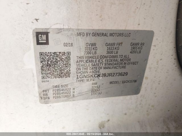 1GNSKCKJ9JR273629 Chevrolet Tahoe Premier