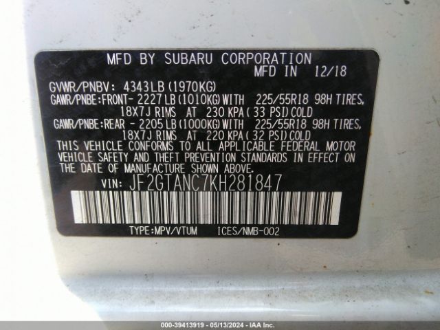 JF2GTANC7KH281847 Subaru Crosstrek 2.0i Limited