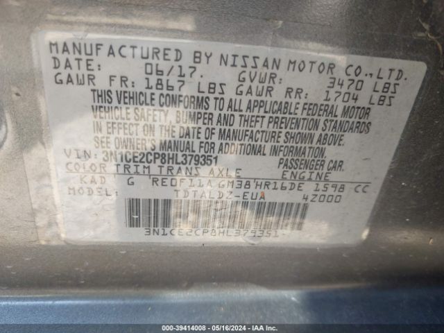 3N1CE2CP8HL379351 Nissan Versa Note Sv