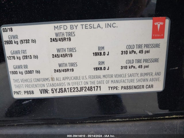 Tesla MODEL S 2018 5YJSA1E23JF248171 Image 9