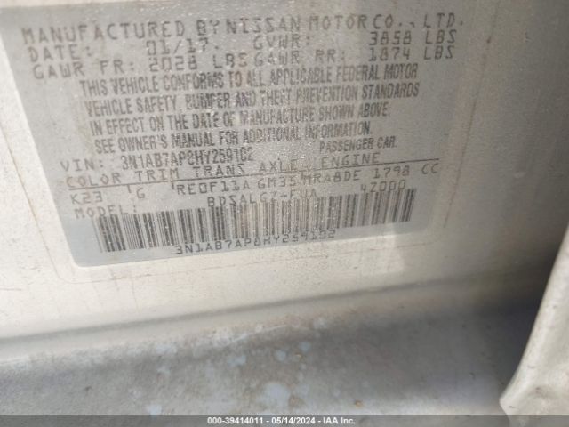 3N1AB7AP8HY259102 Nissan SENTRA SL