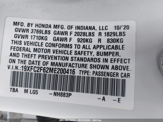 Honda Civic Lx 2021 19XFC2F62ME200416 Image 9
