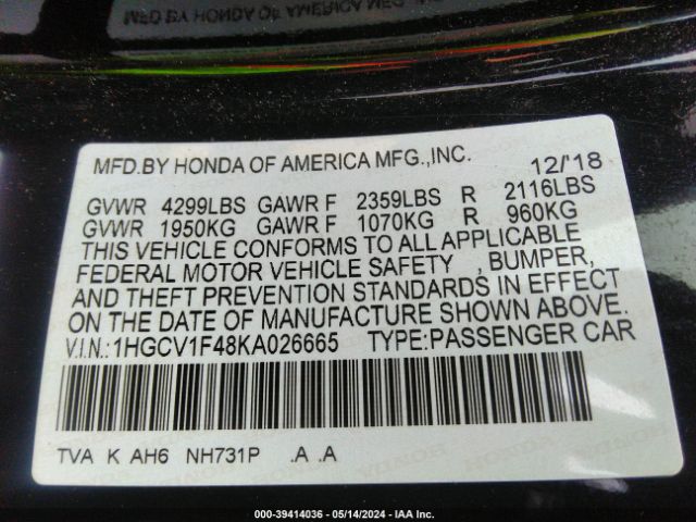1HGCV1F48KA026665 Honda ACCORD EX