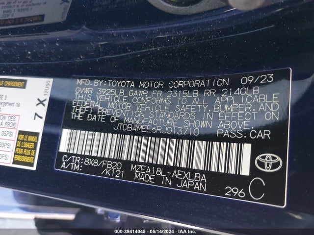 Toyota COROLLA LE 2024 JTDB4MEE6RJ013710 Image 9