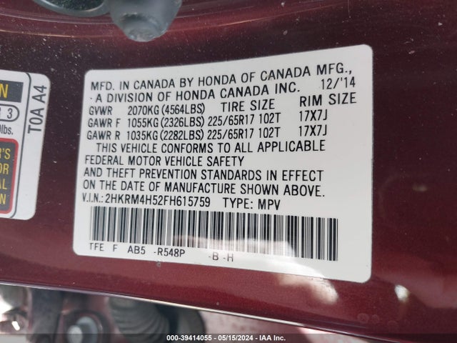 Honda CR-V EX 2015 2HKRM4H52FH615759 Image 9