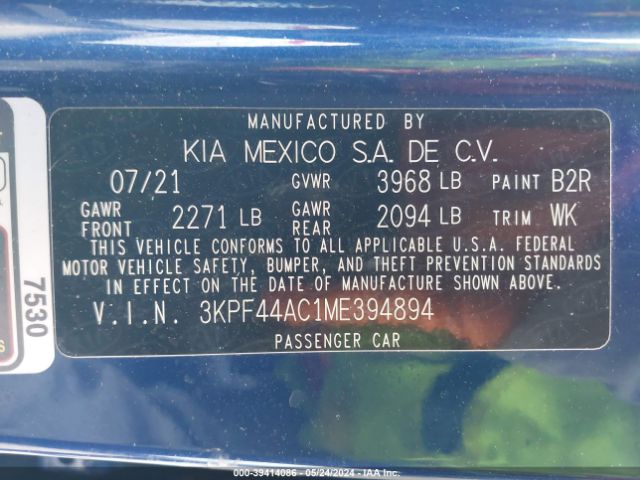 3KPF44AC1ME394894 KIA FORTE GT