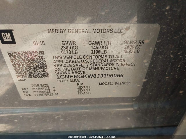 Chevrolet Traverse 1lt 2018 1GNERGKW8JJ196066 Image 9