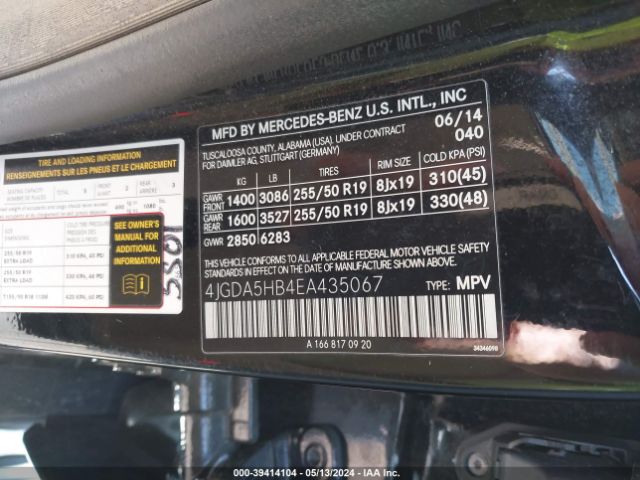 4JGDA5HB4EA435067 Mercedes-Benz Ml 350 4matic