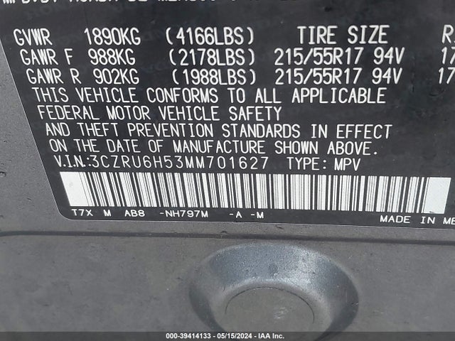 Honda Hr-v Awd Ex 2021 3CZRU6H53MM701627 Image 9