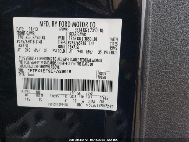 Ford F-150 Stx 2014 1FTFX1EF9EFA29915 Image 9