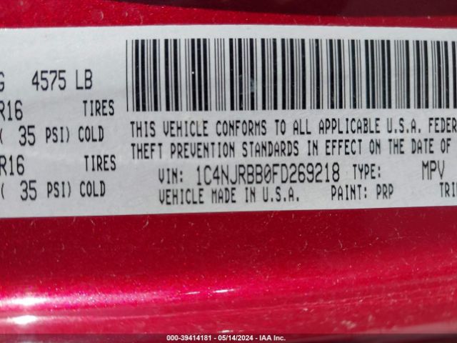 1C4NJRBB0FD269218 Jeep Patriot Sport