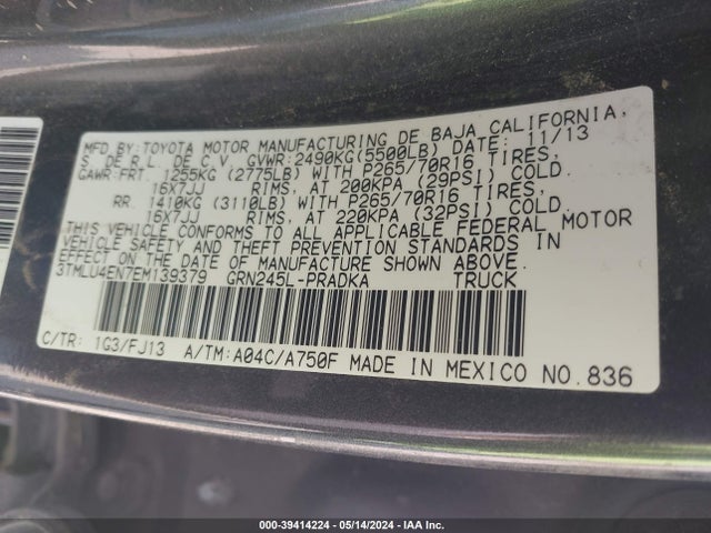 Toyota Tacoma Base V6 2014 3TMLU4EN7EM139379 Image 9
