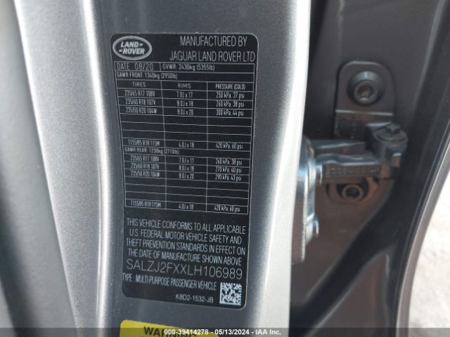 SALZJ2FXXLH106989 Land Rover Range Rover Evoque S