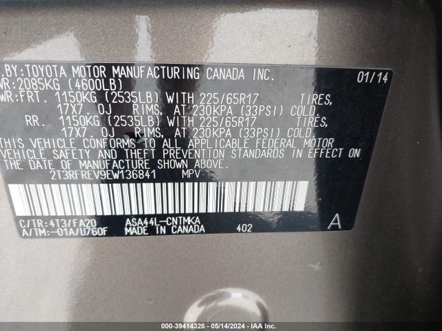 Toyota Rav4 Xle 2014 2T3RFREV9EW136841 Image 9