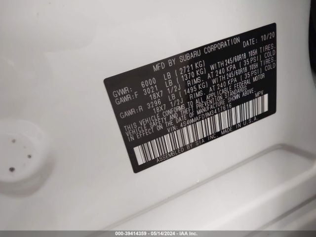 4S4WMAFD9M3417616 Subaru Ascent Premium