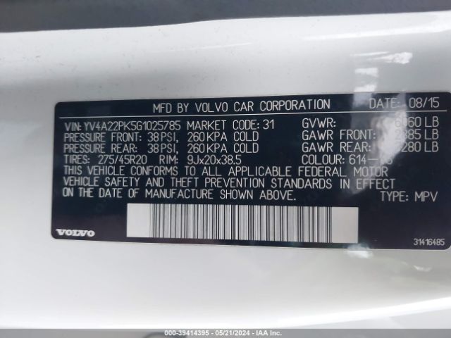 YV4A22PK5G1025785 Volvo Xc90 T6 Momentum