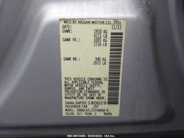 Nissan Altima 2.5 Sl 2014 1N4AL3AP5EC180029 Image 9