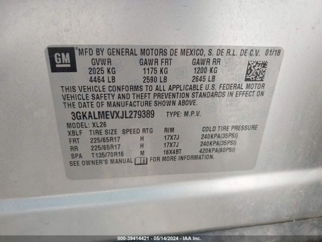 3GKALMEVXJL279389 GMC Terrain Sle