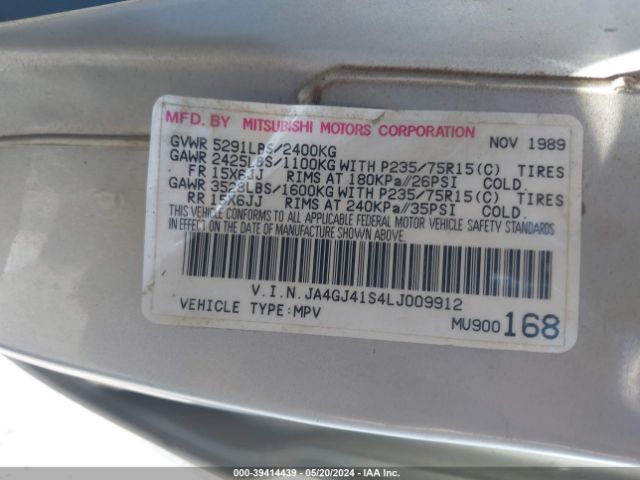 1990 MITSUBISHI MONTERO JA4GJ41S4LJ009912 Photo 8