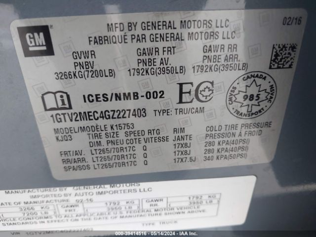 1GTV2MEC4GZ227403 GMC Sierra 1500 Sle