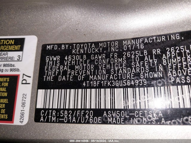 Toyota CAMRY SE 2016 4T1BF1FK3GU564939 Image 9