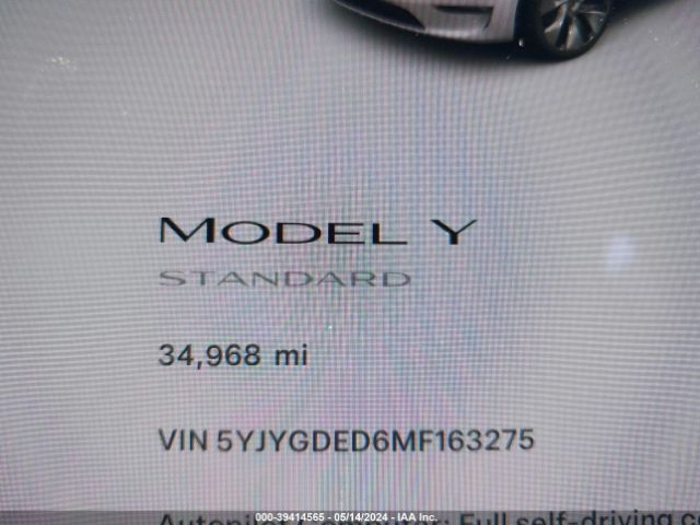 5YJYGDED6MF163275 Tesla Model Y Standard Range Rear-wheel Drive