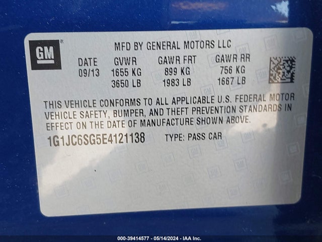 Chevrolet Sonic Lt Auto 2014 1G1JC6SG5E4121138 Image 9